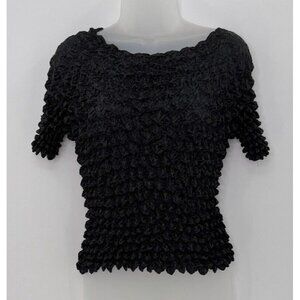 F‎ C Puckered Blouse Satin Stretch Short Sleeve Cropped Black OS Y2K Vibes
